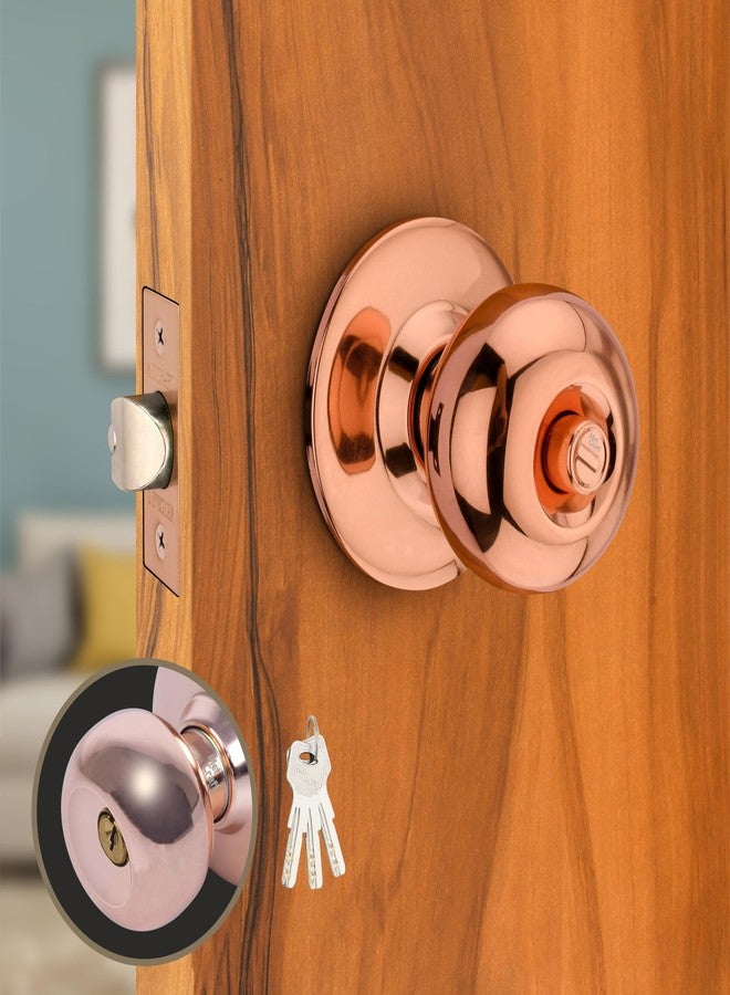 Met Craft SS304 Room Door Knob Lock - with 3 Brass Computerised Key Cylindrical Lock for Bedroom/Main Door/Tubular Door Knob/Handle (Rose Gold, 70 mm Backset) - Image 1